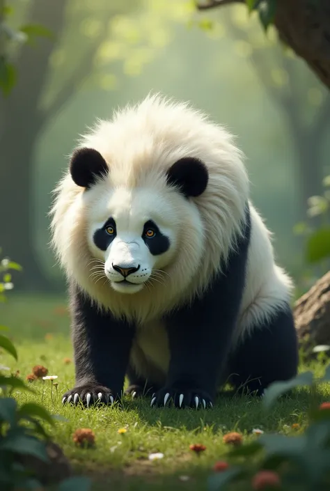 Panda and white lion were combined