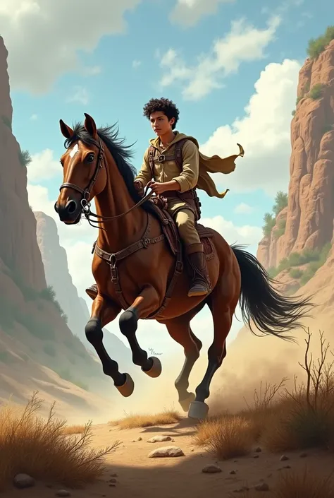 Image of a  boy riding a strong horse