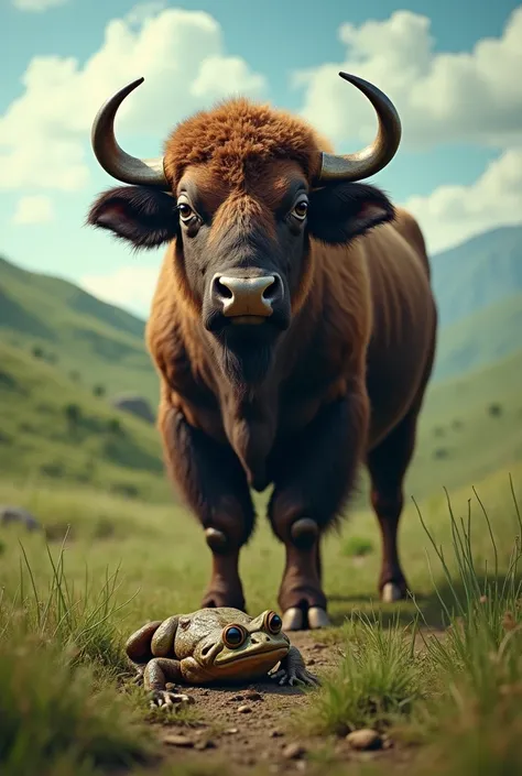 Photo of buffalo taking selfie with crushed frog