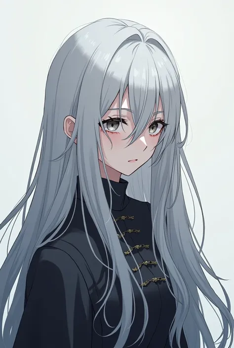 Anime grey long random hair only hair on front long
