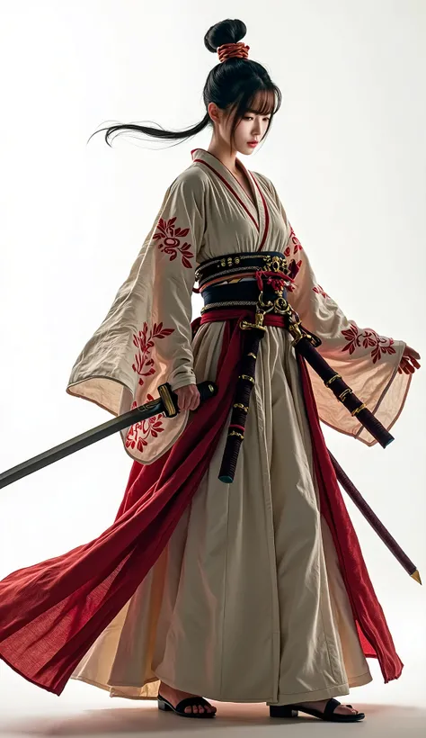 live-action、Real、Beautiful Japanese Women、samurai、White background