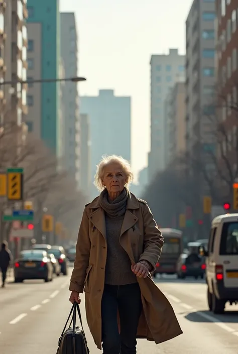 A 50-year-old woman walks around Khimki