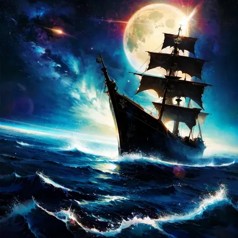 An old pirate ship drifting through space