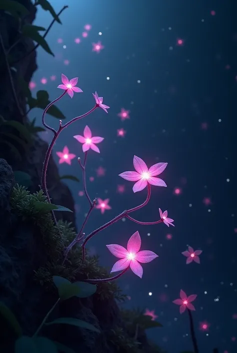 Small pink Vine Plant, Star-shaped flowers that glow faintly in the dark. The flowers only open at night, And the glow is even stronger in the starlight