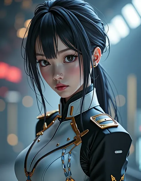 Incredibly realistic photography of history, Beautiful realistic anime art, cute anime , women photography, Technology military uniform, Asian women, looking at the audience, 華麗Technology military uniform, Techno-military noble commander, Technology milita...