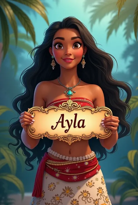 Disney Princess Moana holding the name Ayla 
