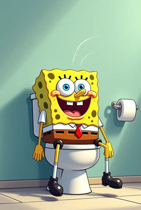 Spongebob is farting on toilet