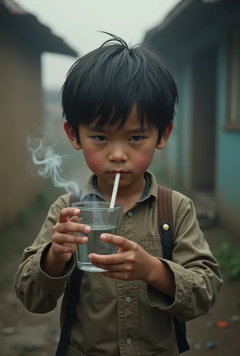 Stop smoke, young student boy, Drink User, poor family