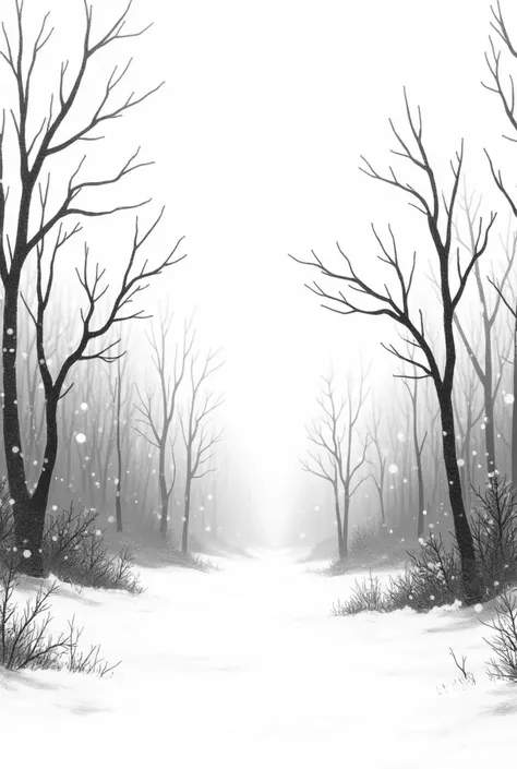 Les représentations de lhiver avec la neige qui tombe les arbres morts un style graphique. Bande dessinée française 2D les coups de crayon de votre extrairement détaillé. On doit sentir un sentiment de renouveau. Les détails doivent être perceptibles. Noir...