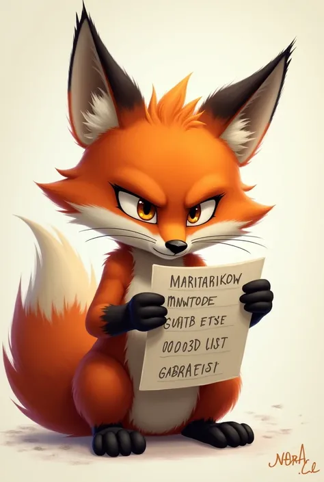 Serious Fox Looks at the list and in the list is written Codes