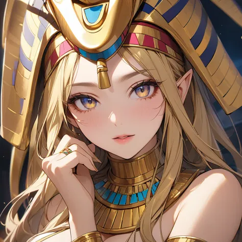 ((best quality)), ((masterpiece)), (detailed), （perfect face）、the high elf woman wearing a golden tutankhamun mask is seras ashr...