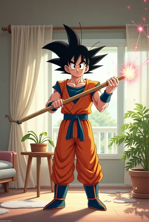 Goku Cleaning With A Wand
