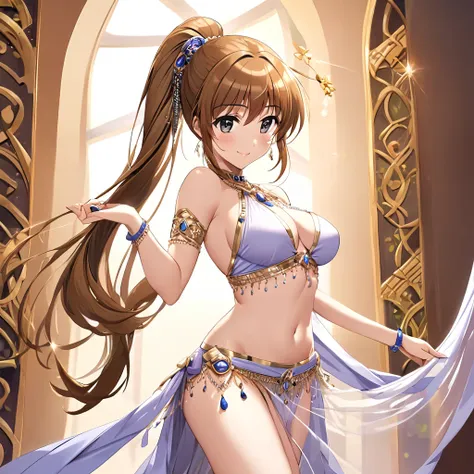 ((best quality)), ((masterpiece)), (detailed), （perfect face）、the woman is nanoha takamachi, wearing a sexy see-through belly da...