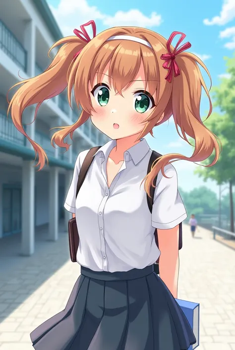 Japanese high school girl。Her hairstyle is twin tails.
