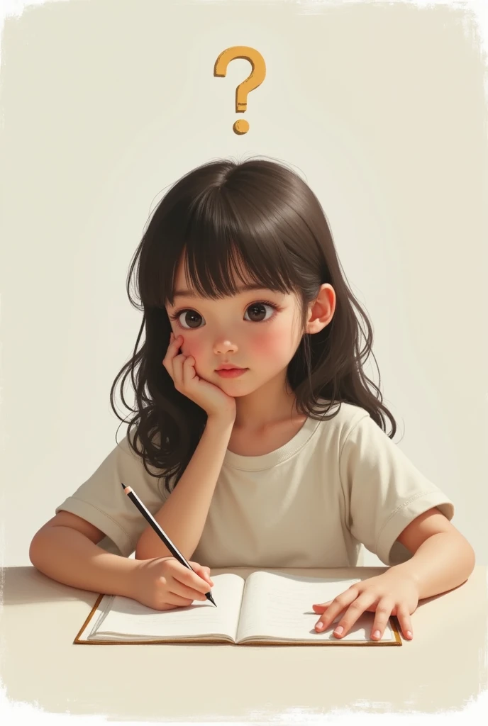 Girl drawing thinking with question mark 