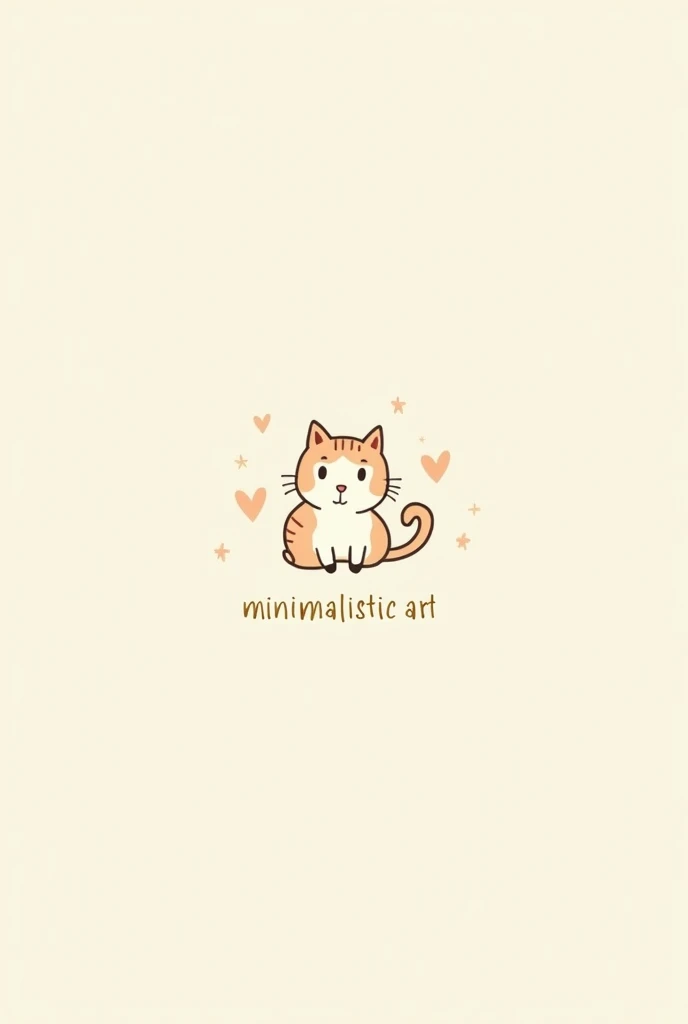 crea un immagine con un gatto al centro e la scritta “minimalistic art” con delle forme nello sfondo, stile carino coquette