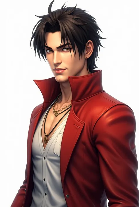 (masterpiece, best quality, best quality, highly detailed, ultra detailed, high resolution, absurdres, 4K, 8K,detailed face,delicate fingers),  Kyo Kusanagi, The King of Fighters,  no background, white background, looking at viewer,