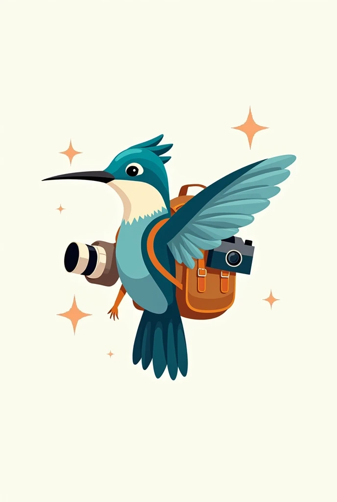 I would like to create a company logo,titled @elavemochilera, wherever a blue-fronted hummingbird carrying or carrying a traveler&#39;s backpack and a camera 