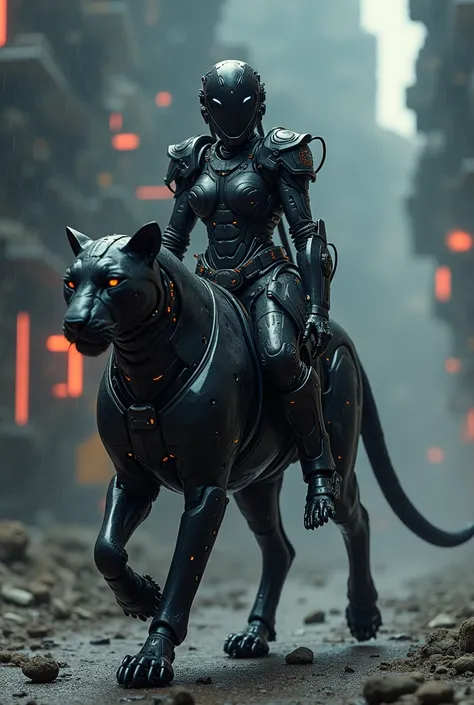 A stunning armoroid lady equipped with a sword and shield, riding on a space android black leopard, highly intricate details, vibrant colors, (best quality,4k,8k,highres,masterpiece:1.2),ultra-detailed,(realistic,photorealistic,photo-realistic:1.37),detail...