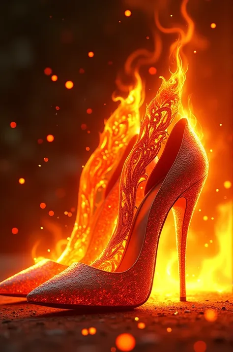 Create an image of fire element style pointy high heels