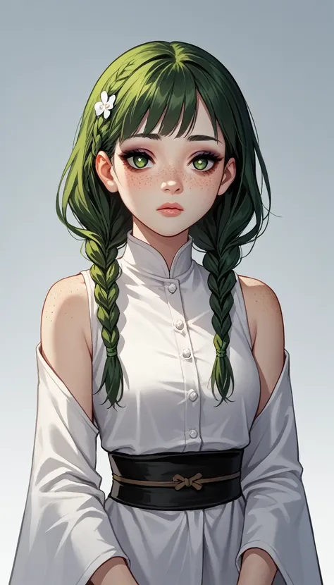 (zPDXL2), (PonyXLV6_Scores), source_anime, Expressiveh, solo, four-quarter portrait, BREAK

1 girl，_young, asian girl, short green hair，front bang, small side braids，Hair shine，Skin details，Beautiful facial features，healer, pharmacist girl, Exquisite makeu...