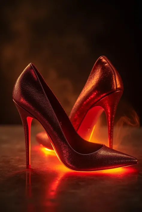 create an image of luxurious pointy high heels that symbolize the fire theme