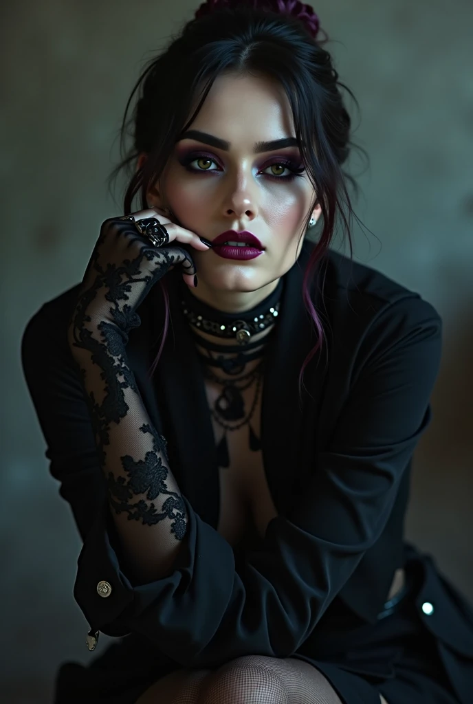 1. Style and Visual The model&#39;s appearance should reflect a mix between gothic intensity and modern elegance., with touches of sensuality and mystery. maquiagem THElhos: maquiagem dramática com sombras escuras e delineador marcado, creating a penetrati...