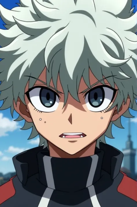 Screenshot of boku no hero academia,man,wavy hair,white hair,black slanted eyes