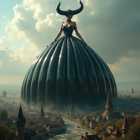 Sexy giantess witch black latex inflatable big balldress with inflatable horns she with her inflatable latex balldress gigantically large inflated balldress she is so big she towers over the whole continents plump princess balldress her plump balldress is ...