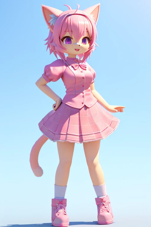 a cartoon girl in a pink skirt and cat ears, render of a cute 3d anime girl, cute cartoon character, cute character, cute 3 d render, animation character, 3d anime girl, 3d character, 3 d character, cartoon character, cute girl with short pink hair, pixie ...