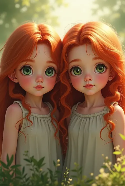 Twin girls, green eyes, red hair children

