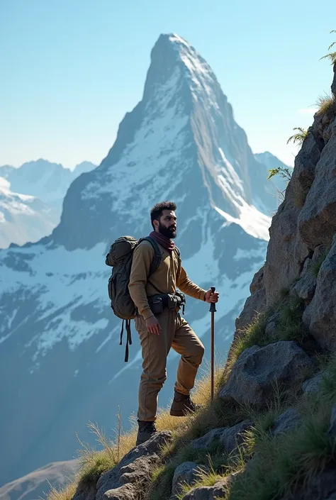 A 20 year old Muslim man from India climbing a mountain