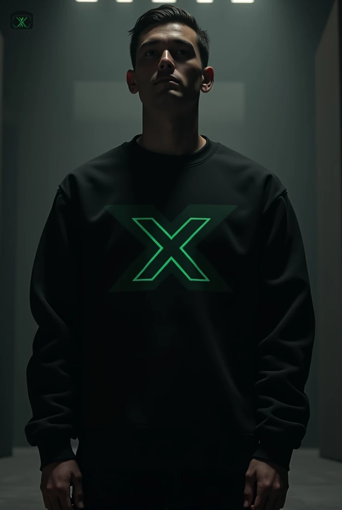 Man in black sweatshirt with ReplicaX logo in black and green color 