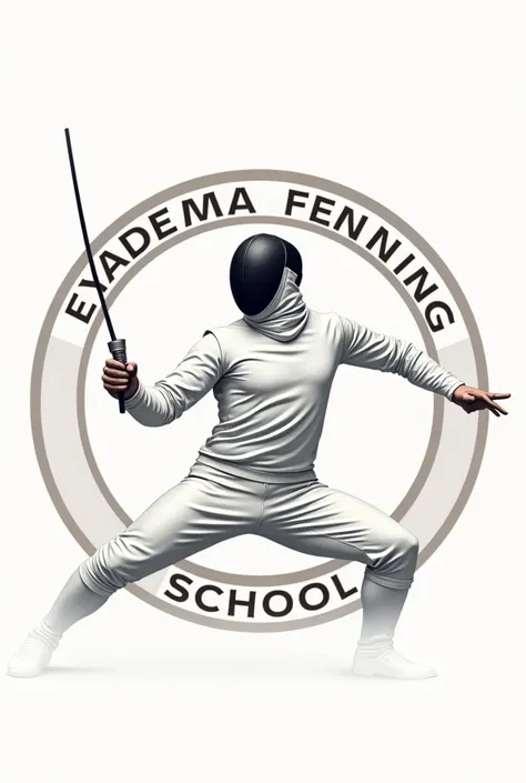 Généré un logo pour un club descrime ( EYADEMA FENCING SCHOOLS ) ! Le logo  doit contenir une personne qui est en en garde position tournée vers la gauche avec les armes descrime moderne bien dirigé vers lavant ou vers la gauche! Le logo doit etre en forme...