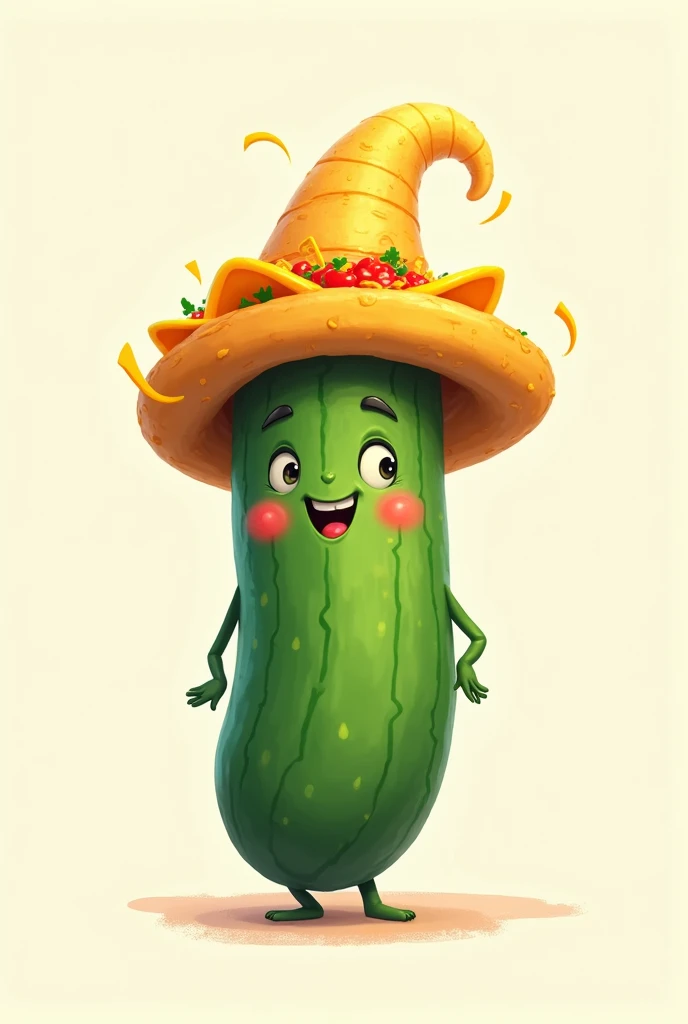 Logo on cucumber with nachos hat 
