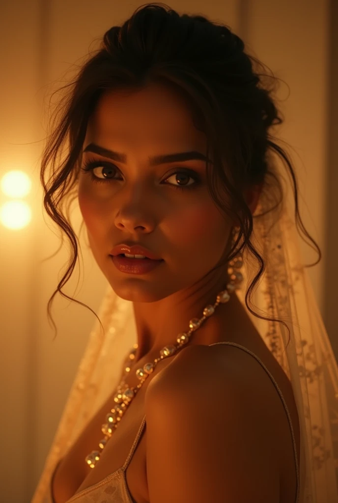 a sexy indian girl, nude, beautiful detailed eyes, beautiful detailed lips, extremely detailed face and skin, thin transparent saree, erotic, sensual, delicate, graceful, alluring, elegant, flawless skin, glowing skin, cinematic lighting, dramatic lighting...