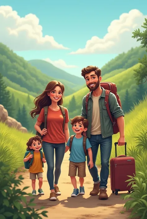 Realistic image of happy family traveling together