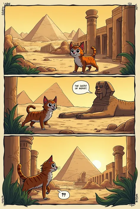 Create a comic strip with a cat in Egypt Comic Book