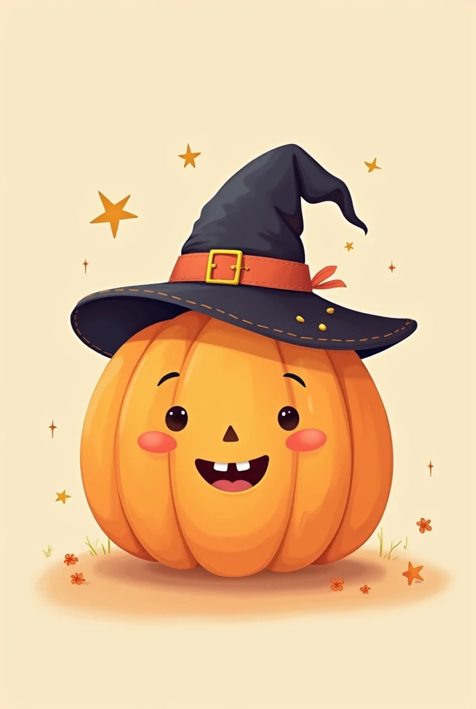 Drawing for children of a pumpkin with a witch hat that is cute