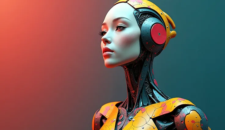 Robot human women portrait art matte color colourful textures colourful robot body texture 
