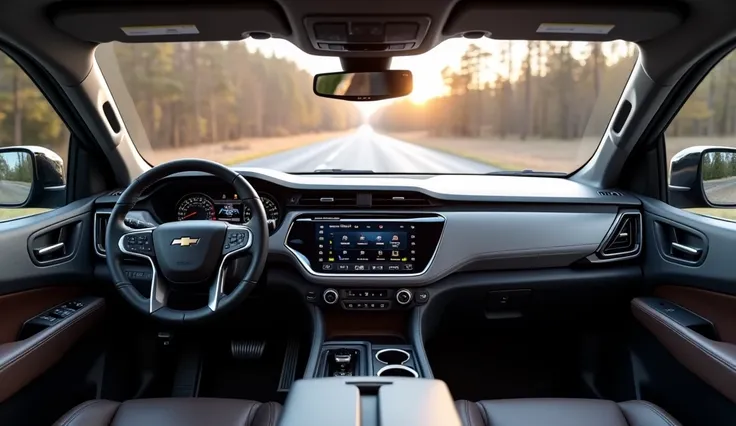 Give me a compitative interior front view image of (Chevrolet Silverado EV) dashboard, cabin and luxury.
