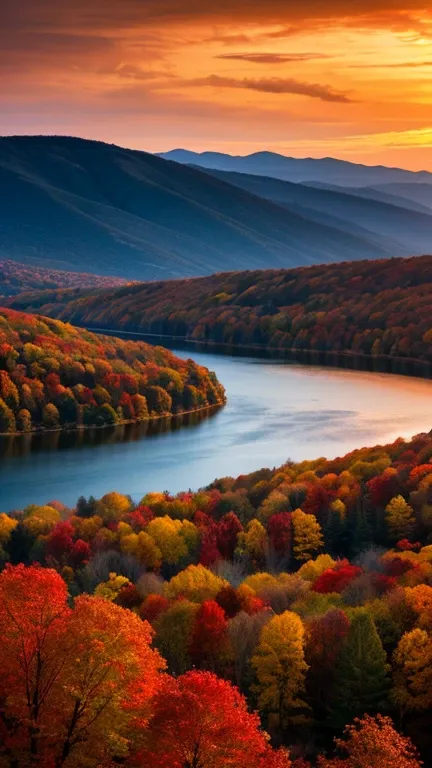 a dark landscape made with autumn colors and a beautiful sunset