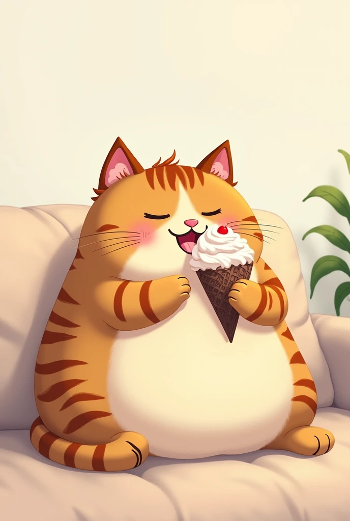  Fat cat eating ice cream saying good day 