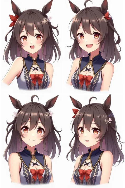 4 images of the same anime girl wearing the same outfit but with different expressions in each image. 
Same girl, same outfit, four expressions, PNG tuber, anime, anime girl 