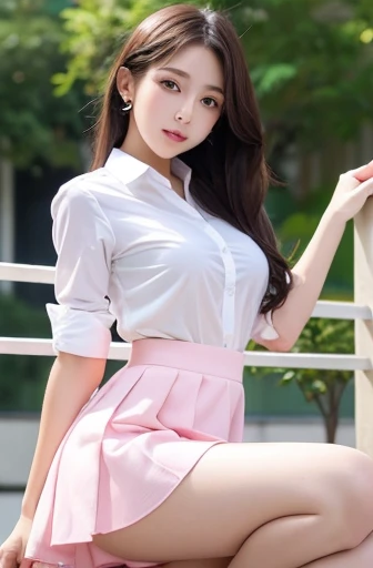 1 girl, Beautiful Face, Symmetrical eyes, big, Perfect physique,White dress shirt,Pink mini skirt,sitting figure,Show me your panty, Embarrassed, masturbate, upskirt, upskirt,take-off pants, straight up your knees, wide open your legs, masturbation