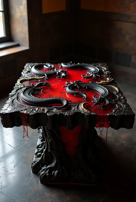 Black and red resin table with House of Dragon theme