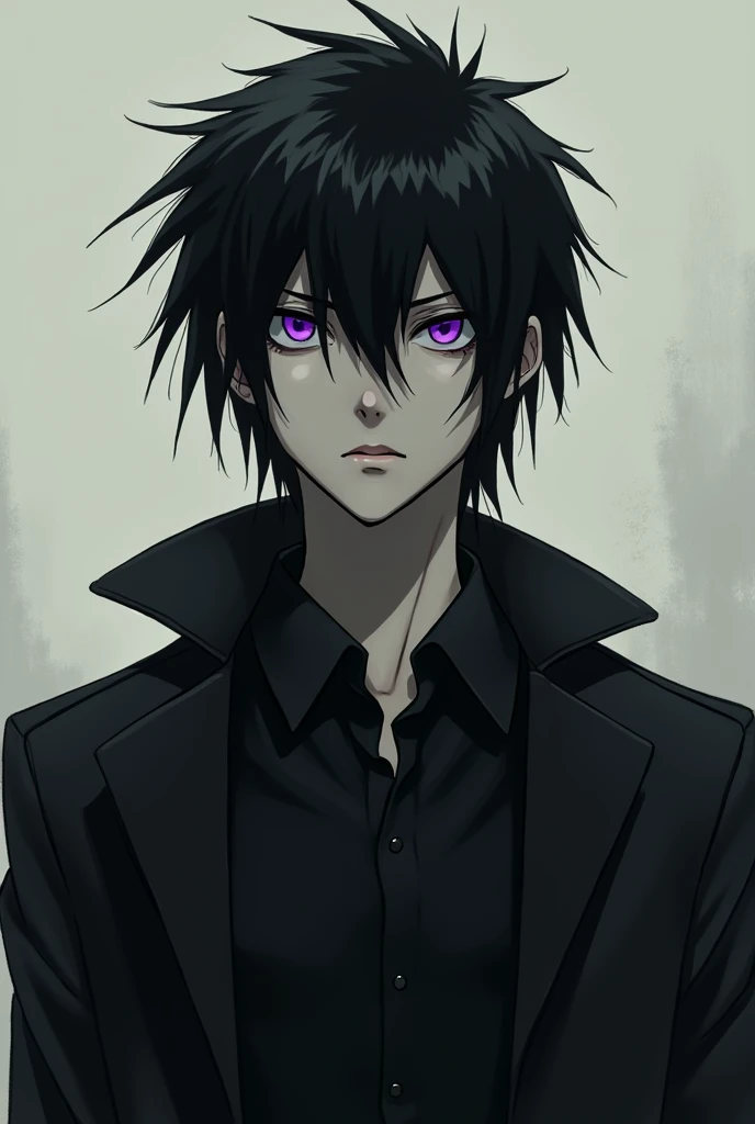 AN IMAGE OF L FROM THE ANIME DEATH NOTE WITH PURPLE EYES AND 30 YEARS OLD