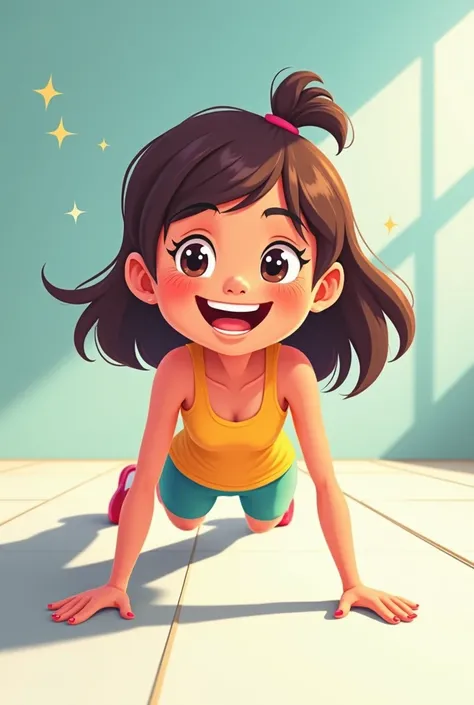 Animated girl doing planking exercise .