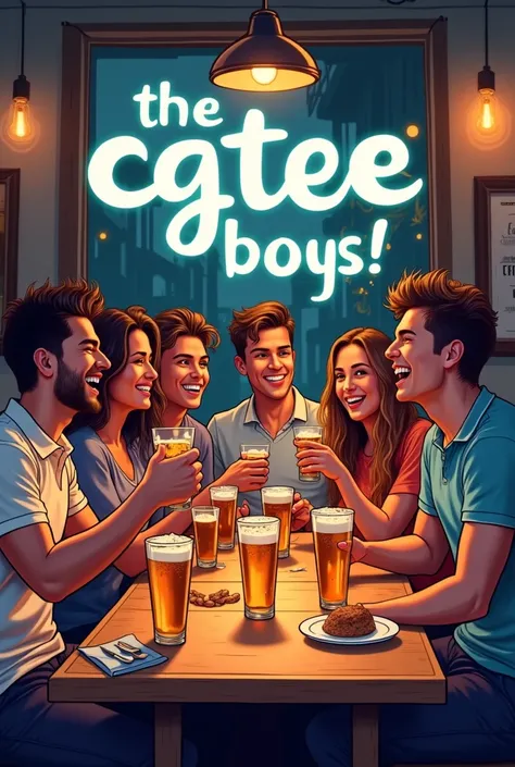 Image illustrating a group for happy hour, With the phrase "the cgtee boys"