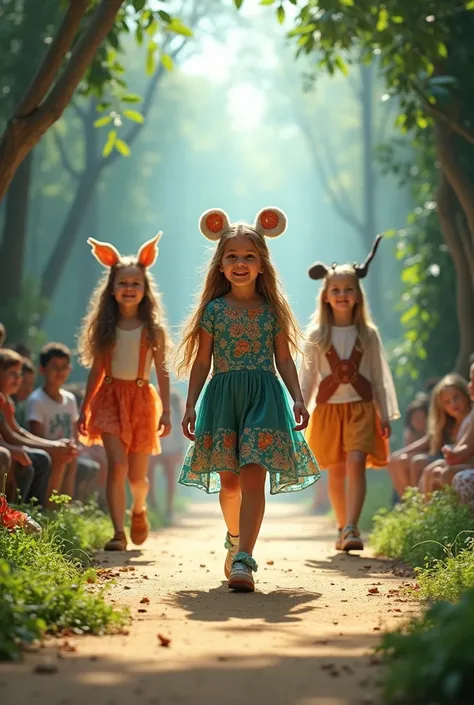 In a charming town surrounded by forests and meadows, the much-anticipated Magical Kids Runway Fashion Show was about to begin. This year, the theme was "Animal Kingdom Adventure", and the kids were excited to show off their outfits inspired by all sorts o...